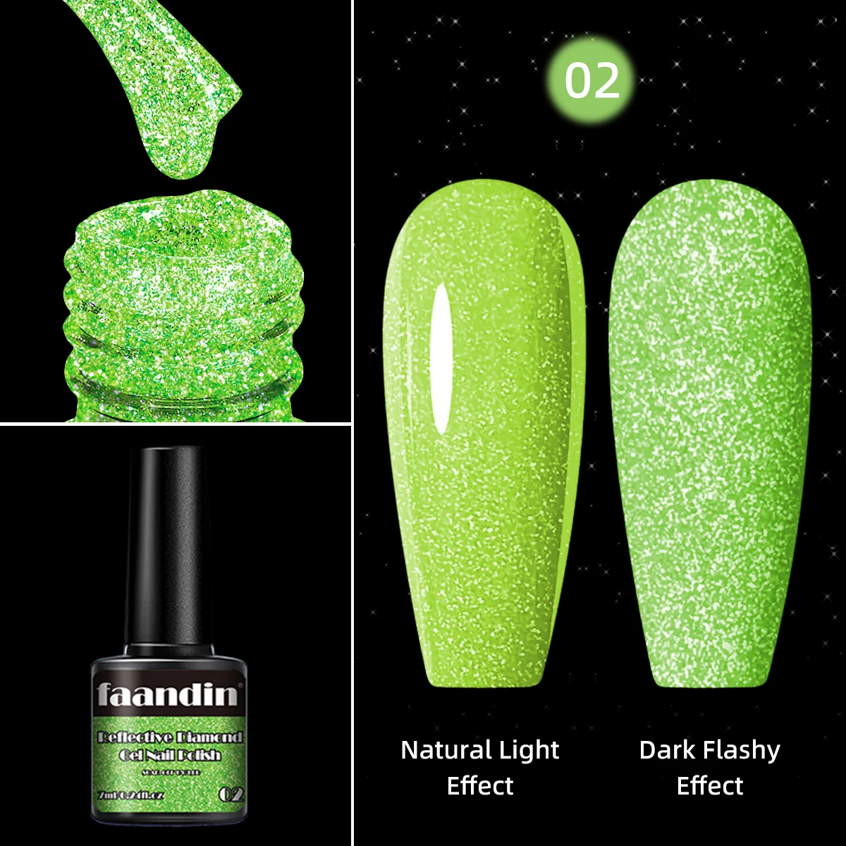 Faandin 0.24oz 1 Bottle, Crushed Diamond Fine Glitter Gel Nail Polish, a Different Effect under Light, a Very Distinctive Nail Polish Gel, Full Color, Not Easy to Peel Off, Suitable for Parties, Salon Use, a Must-Have for Nail Enthusiasts, Easy to Apply, Removable Nail Polish Gel