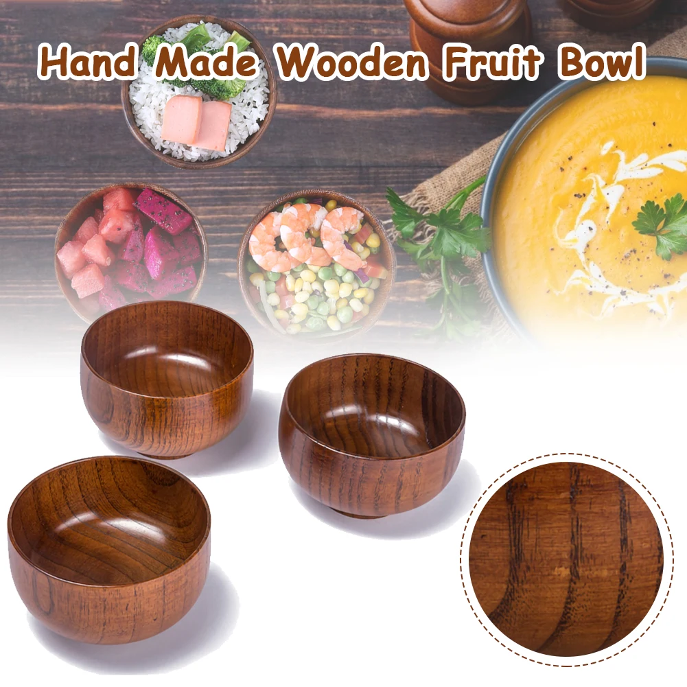 

Natural Wood Round Bowls kitchen Tableware Anti Scalding hands Health Wooden Bowl Fruit Salad Noodle Rice Bowl