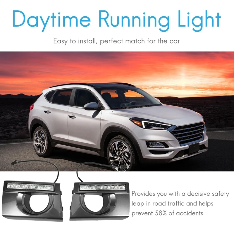 1 Pair Car Daytime Running Light DRL LED Daylight Fog Lamp Cover For Hyundai Tucson 2005-2009