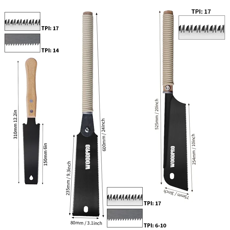 Japanese Pull Saw Set 6 Inch Double-Sided Small 17/6-10 TPI Double Edge Saw 17 TPI Single Edge Saw Woodworking PVC Pipe /Guitar