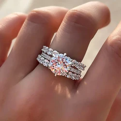 Huitan Classic Bridal Sets Rings Women for Wedding Brilliant White Cubic Zirconia Trend 3Pcs Silver Color Female Rings Jewelry