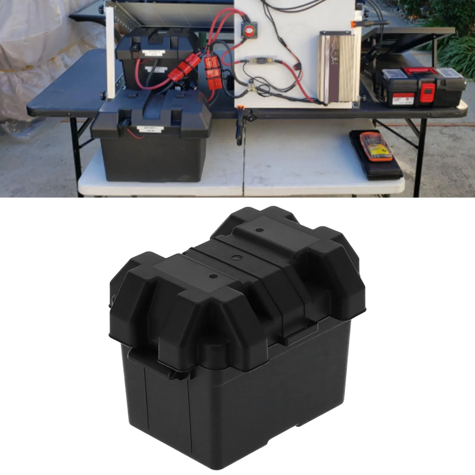 

Battery Box Battery Storage Multifunctional Battery Box Storage Holder Large Capacity with Strap for Car Truck Boat RV