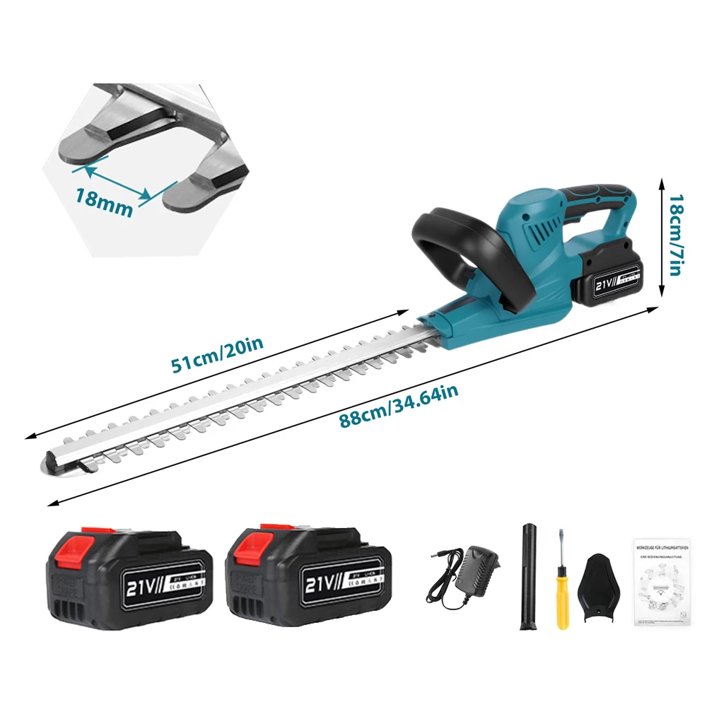 Tagliasiepi a batteria senza fili, con motore brushless da 2000 W, lama lunga da 510 mm, cesoie da giardino portatili, tosaerba.