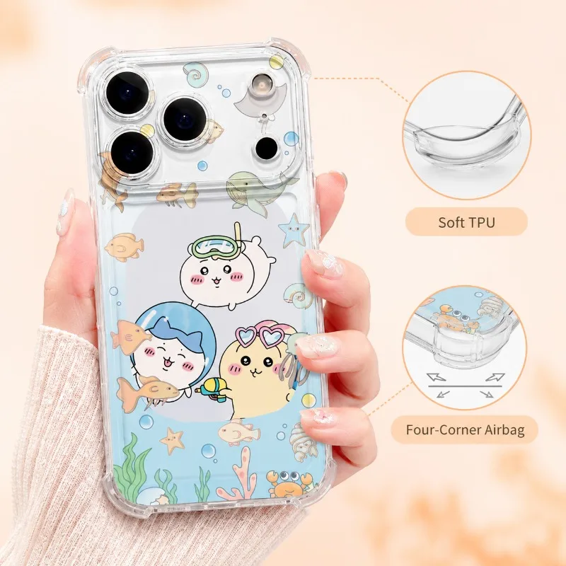 Cute Chiikawa Phone Case For iPhone 17 Pro 17 16 Soft TPU Anti-fall Anti-slip Dirt-resistant Four-corner Airbag Protective Cover