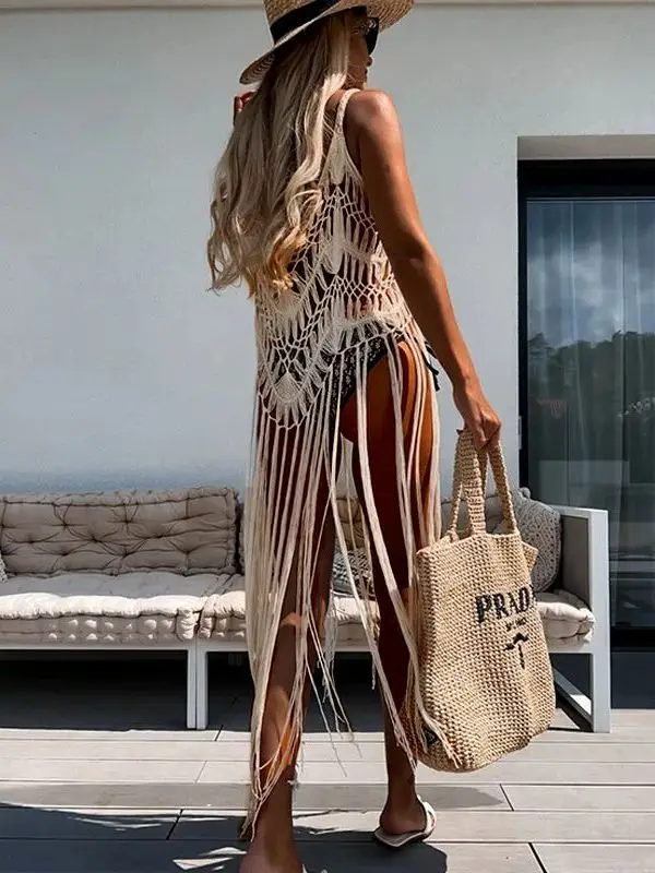 

2024 Sexy Hollow out Crochet T Bikini Dr Women's Chic Faion Set Tee Pieces Winter Collection for Middle-Aged Women