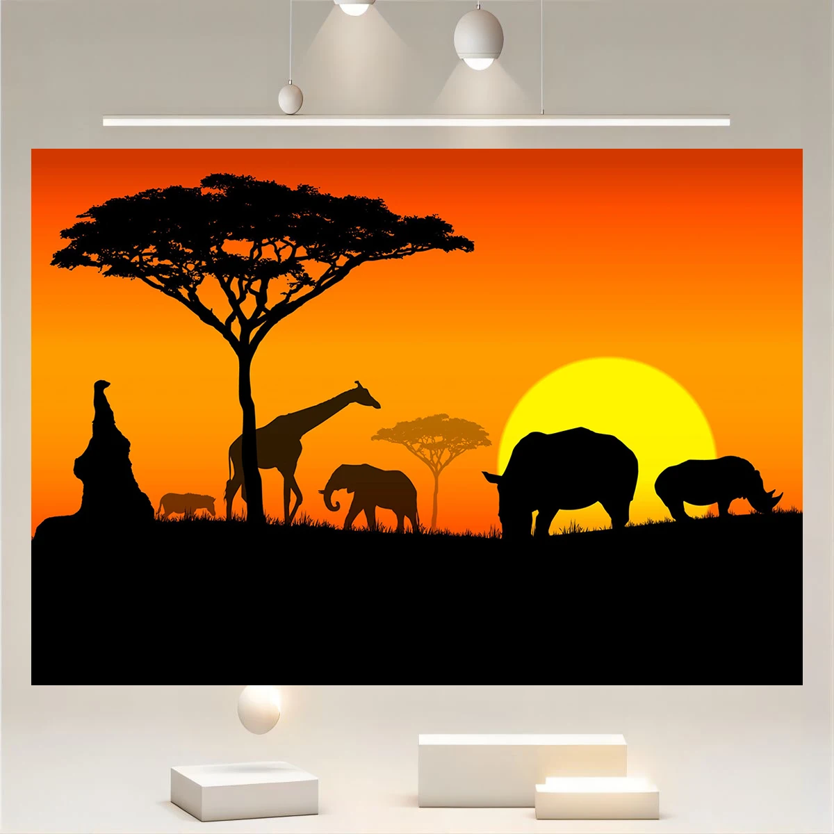 Wild Jungle Animals Elephants and Giraffes Sundown Sunset Photography Africa Backdrop Baby Shower Birthday Dessert Zoo Decor