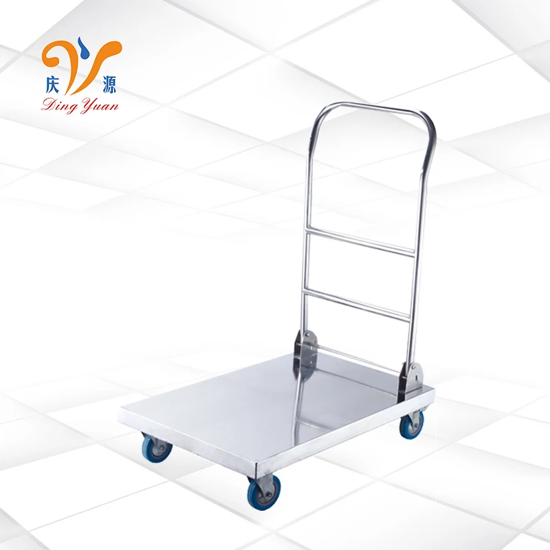 Heavy duty carrying ss push cart 4 wheel warehouse trolley platform transport trolley for loading