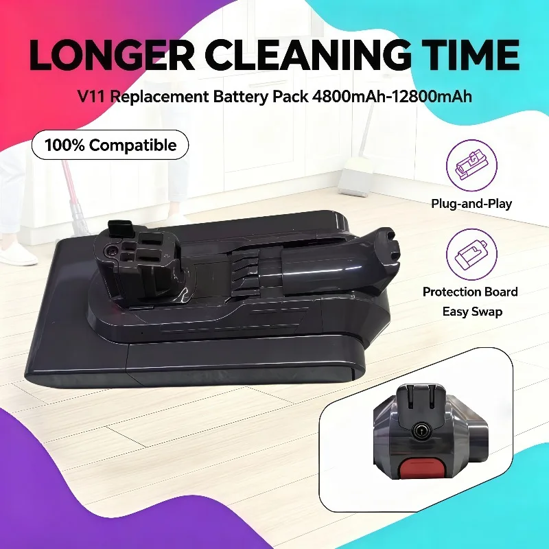 4800‑12800mAh For V11 Absolute SV15 lithium‑ion battery, ideal for extended runtime of Dyson cordless vacuum cleaner.