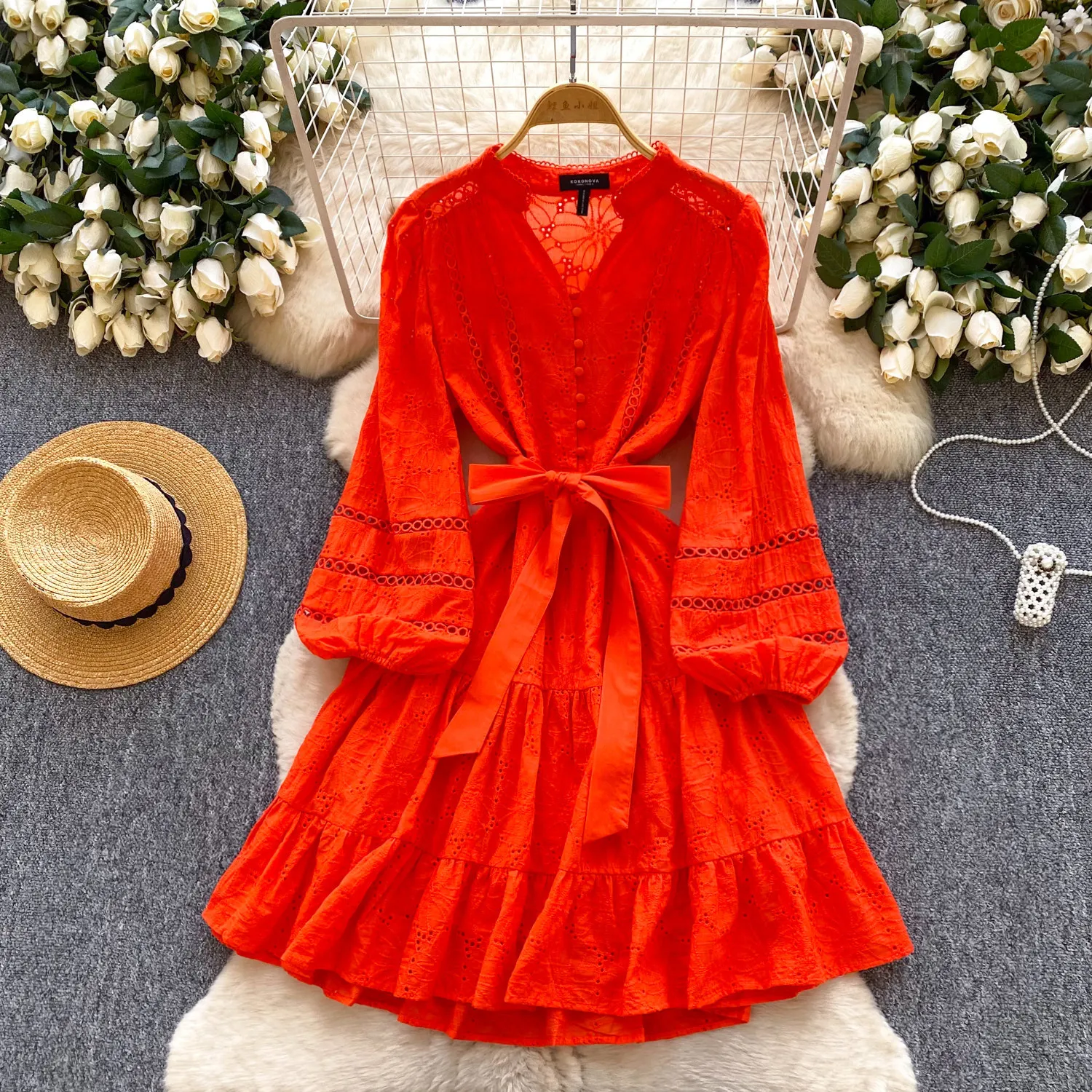 

Mid Length Dress Women Dresses A Line Vestidos Y2k Streetwear V Neck Lantern Sleeve Elegant Slim Fit Party Night Work 2026