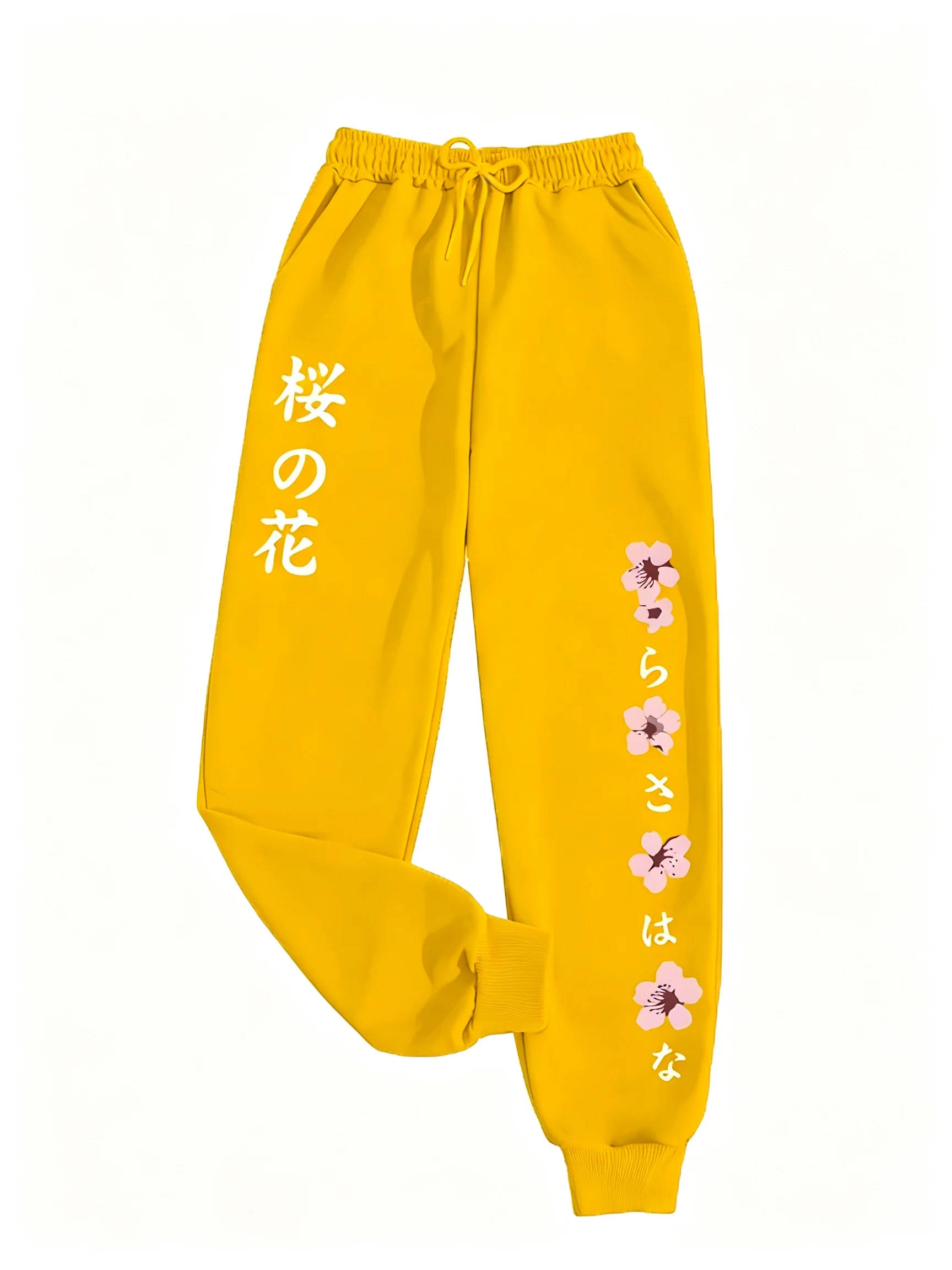 Women Vacation Casual Jogger Pants Cherry Blossom Print Drawstring Loose Elegant Spring Autumn Sports Sweatpants