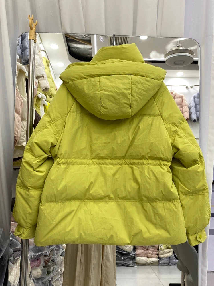 Hooded Down Jacket For Women Autumn Winter 2025 New Fashion Long Sleeve Loose Coats Casual Thicken Warm Solid Parkas Outwear