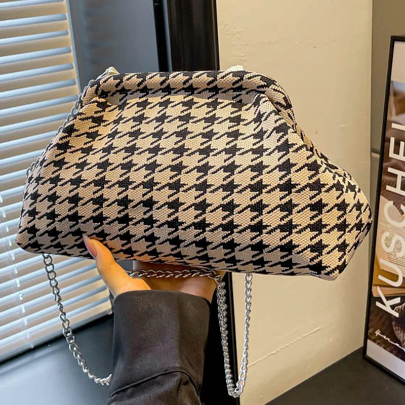 2025 New! Women's Stylish Houndstooth Handbag - Minimalist High-End Large-Capacity Cloud Crossbody Bag