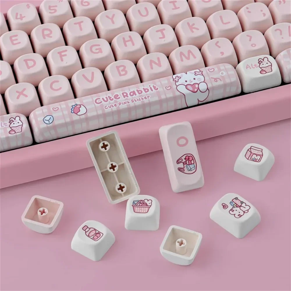 Cute Pink Bunny MOA Keycaps Pbt Heat Sublimation Small Full Set for MX Switch 60/71/84/90/104/108 Mechanical Keyboards