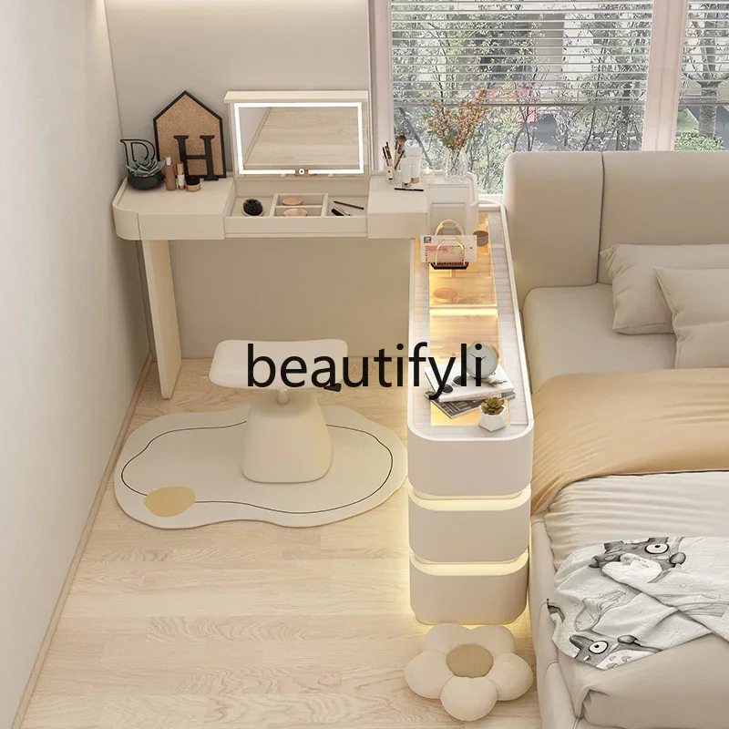 

Computer desk long bedroom small apartment corner semi-enclosed curved bedside cabinet ambient light