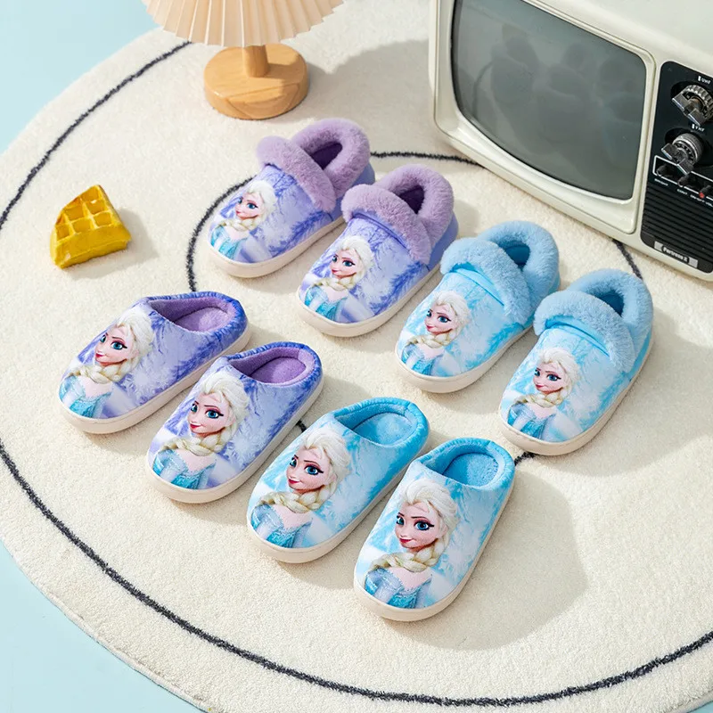 Disney Frozen Elsa Princess Home Slippers plush Designer Kids plaform Warm Shoes Slip on Baby Girls Shoes Child Flats