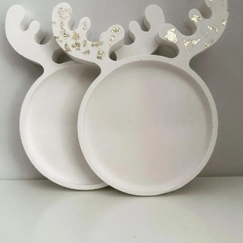 New Christmas Cat Elk Antlers Shaped Tray Silicone Molds Handmade Diy Crafts Christmas Jewelry Tools Pottery Mould Home Decor