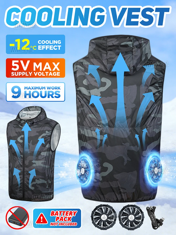 

Fan Vest Wearable Cooling Air-conditioned Clothes Lightweight Sleeveless for Daily Commute Camping Fishing Hiki, Vest Hiking