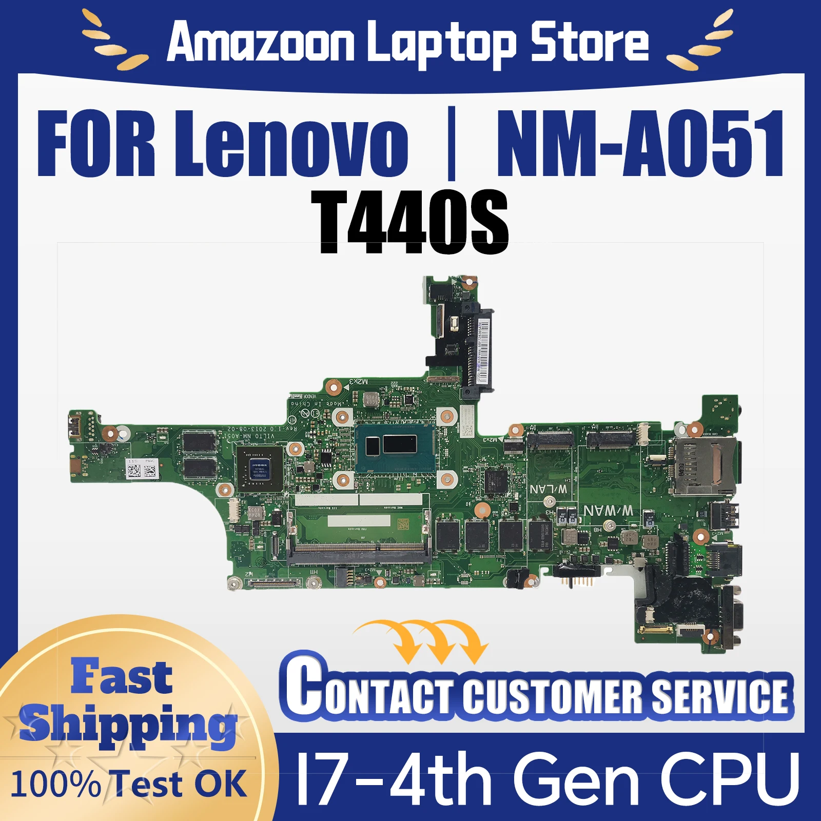 VILT0 NM-A051 For Lenovo thinkpad T440S Laptop motherboard with I7 4th Gen CPU N14M-GS-S-A1 GPU 100% Tested