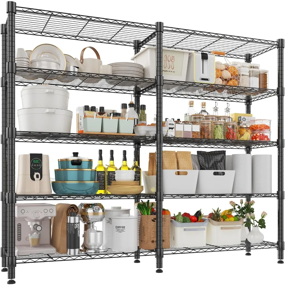 

Storage Shelves-5 Tier Heavy Duty Wire Shelving Unit with Leveling Feet, 1500LBS Adjustable Metal Shelves Organizer for K