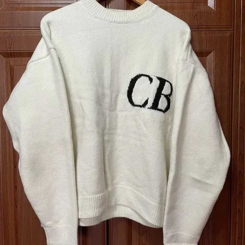 Oversized Winter CB Logo Jacquard Letter Print Sweaters Set Casual Round Neck  Knitt Sweatshirts Loose Woolen Pants