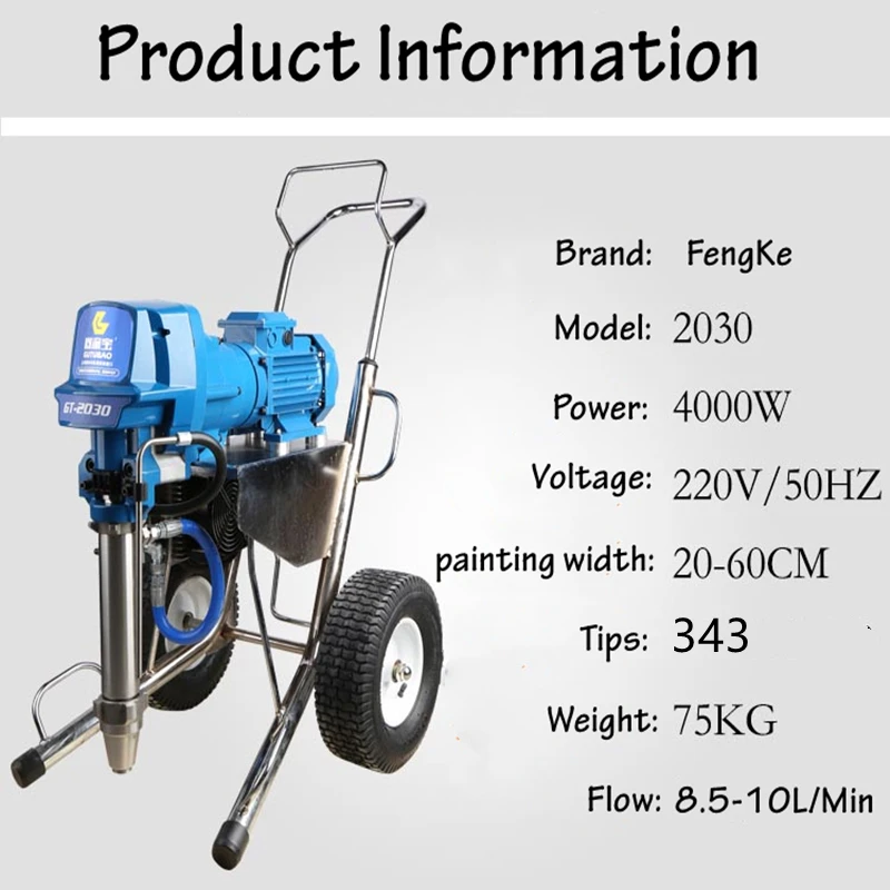 Professional Airless Paint Sprayer 8.5L 4000W Heavy Duty Putty Plaster Sprayer Painting Machine With Long Piston Pump