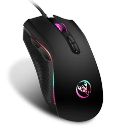 HXSJ A869 ratón óptico ergonómico RGB ABS, ajuste de resolución de 4 niveles, con cable, para ordenador portátil y PC