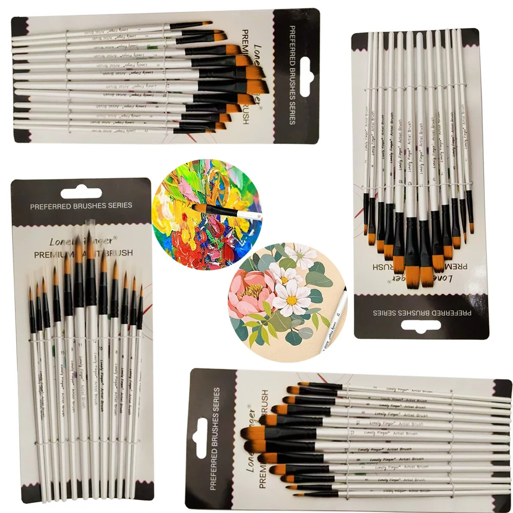 Lonely Finger  Artist Paint Brush Set of 12/48 for Watercolor Acrylic Gouache Oil and Tempera Painting