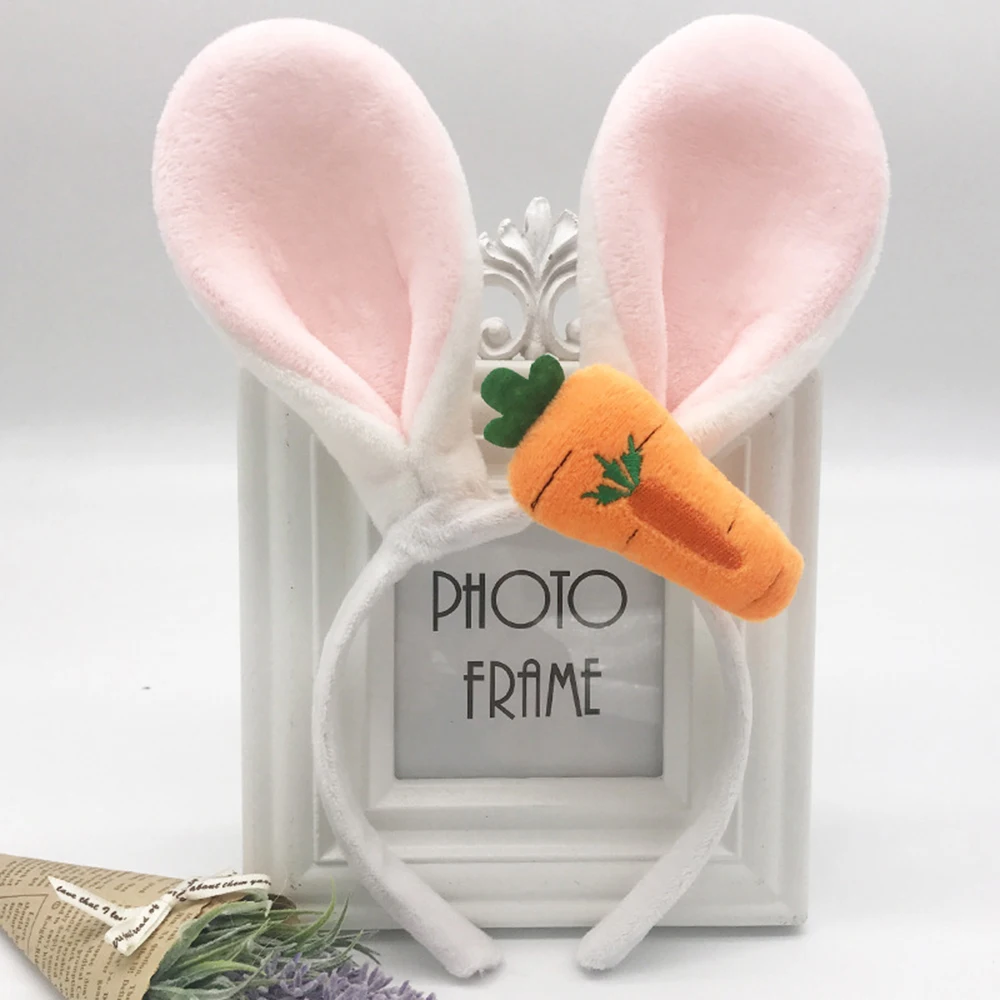 Plush Bunny Ears Headband Cute Carrot Rabbit Ear Hair Hoop Easter Accessories Party Decorative Hairwear Girl Cosplay Headwear