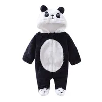 Clearance 1Pc 12M Cute Panda Cartoon Long Sleeve Winter Plush Unisex Baby Hooded Footed Romper