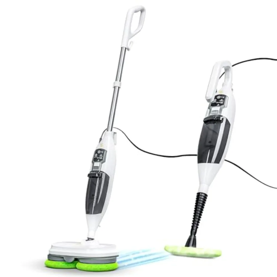 

Electric Steam Mop for hardwood floors, kitchen hoods worktops 15-in-1 detachable floor scrubber with stainless steel body, whi