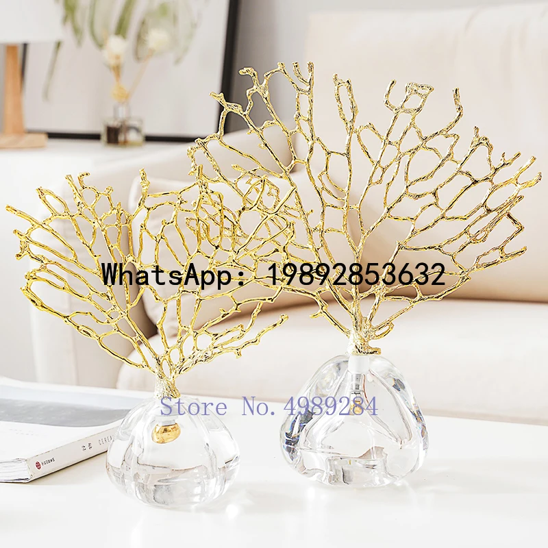 

Creativity Crystal Metal Golden Coral Handmade Handicraft Furnishings Modern Home Decoration Accessories Christmas Decorations