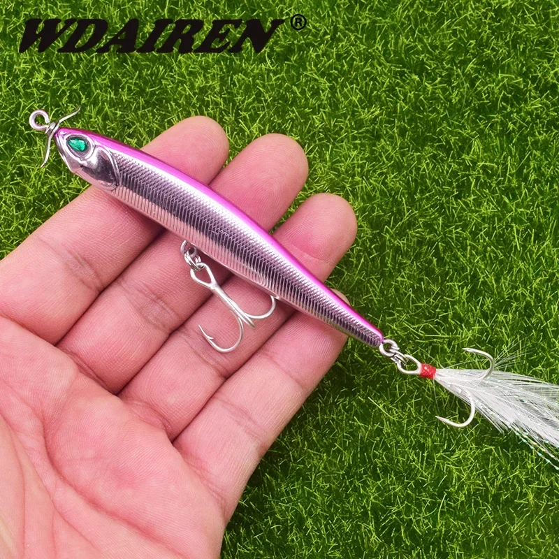 

1Pc Fishing Lures Sinking Metal Artificial Hard Bait Feather Treble Hook Bass Fishing Tackle Lures Pesca Jerkbait