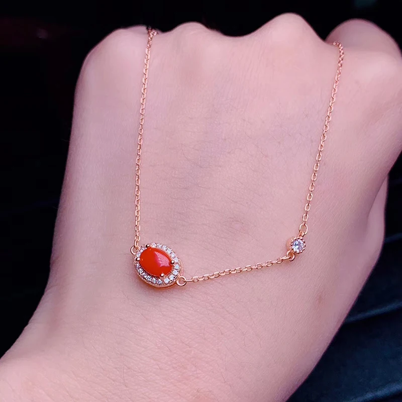 Jewelry Red Coral Bracelet for Daily Wear 5mm*7mm Natural Red Coral Silver Bracelet 925 Silver Coral Jewelry