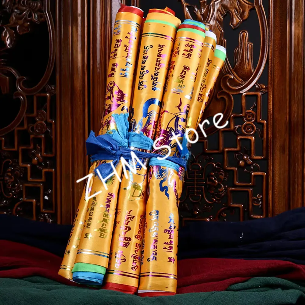 New Tibetan Buddhist 5 Elements Gold Printed Wind Horse Prayer Flags,3.5M Silk Cloth Longda Hanging Decorate Streamer Flags