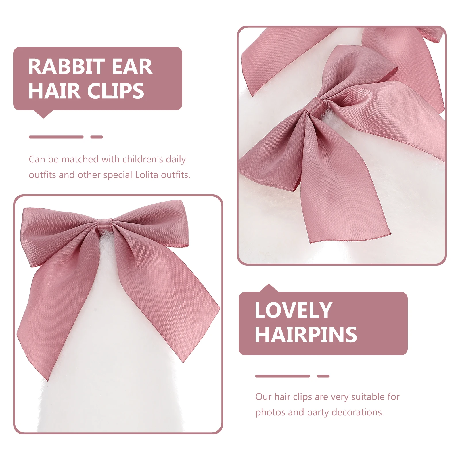 

1Pair Rabbit Ear Hair Clips Cute Lolita Bow Hairpins Kids Girls Party Cosplay Hair Accessories Rabbit Ear Hairpins
