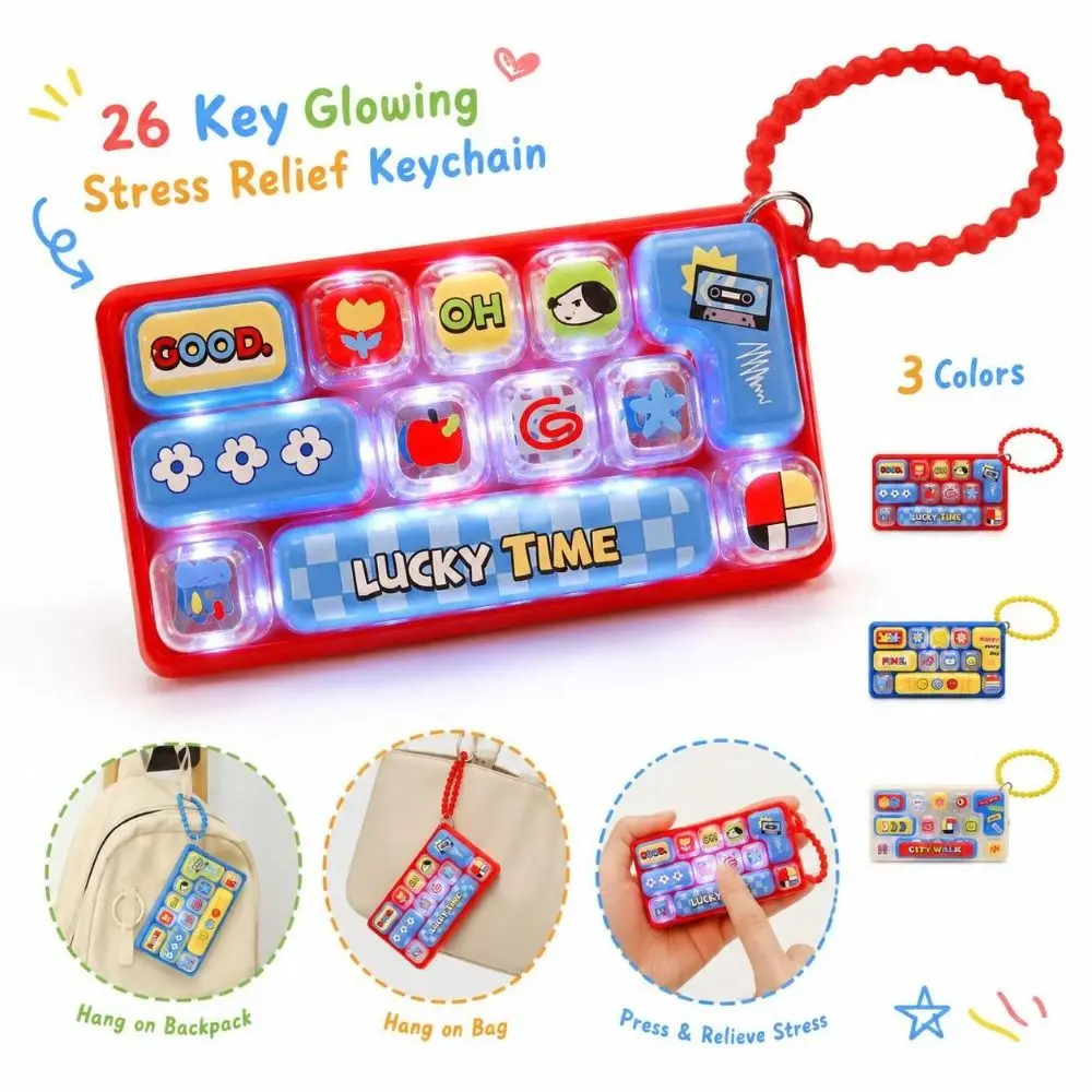 New 26 Keys Mechanical Keyboard Hangable Clear Key Sounds Stress Relief Fidget Gift Keychain Bag Pendant Charm For Children
