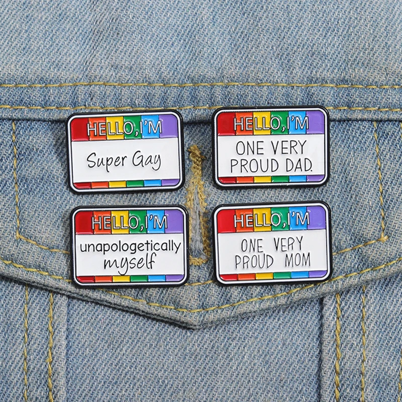 Custom Unapologetically Myself Pines Lapel Badges Pride Rainbow Color Dialog Box Jewelry Hello I'm Super Gay Enamel Brooch