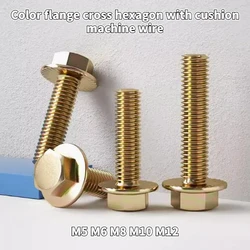 Color Zinc Outer Hexagon Flange Face Screw Flange Bolt Color Zinc Tooth Screw M5 M6 M8 M10 M12