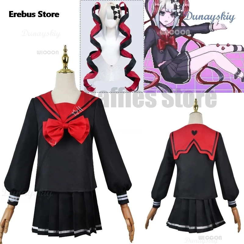 Needy Girl Overdose Black JK Cosplay Costume Wig Game Needy Girl Overdose Cosplay KAngel Black School Uniform Skirt Jirai kei