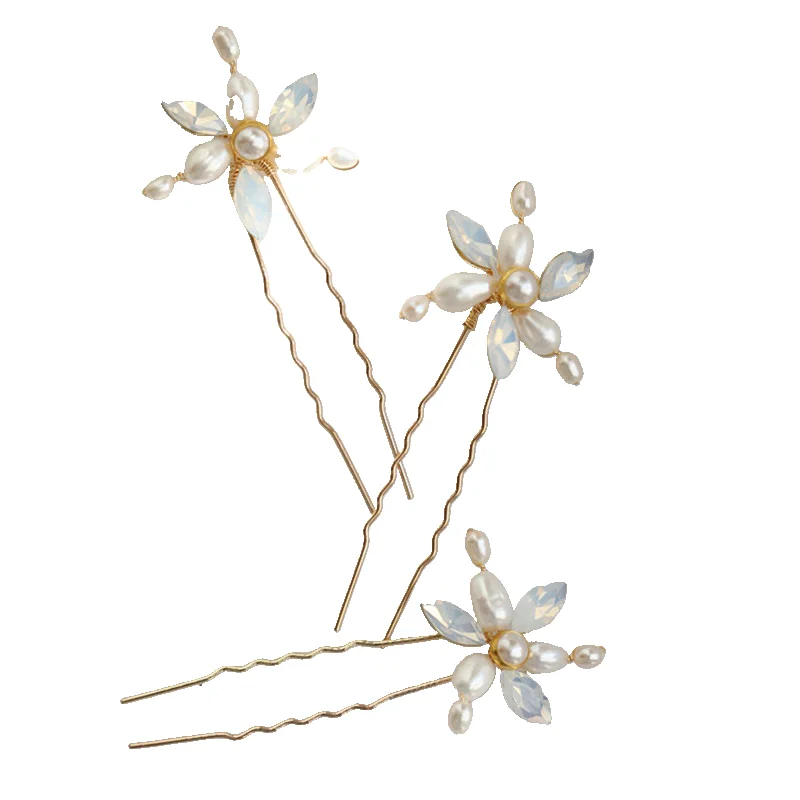 Handmade Bridal Hair Pins para mulheres, clipes, pérolas de água doce, peças de jóias, cor dourada, acessórios para casamento