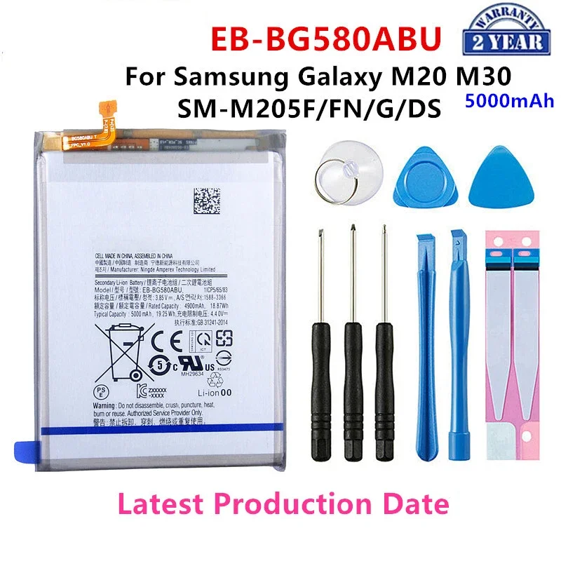 

Brand New EB-BG580ABU 5000mAh Replacement Battery For Samsung Galaxy M20 M30 M205F SM-M205F/DS/FN/G Batteries+Tools