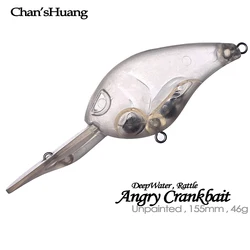 Chan’sHuang 5PCS Unpainted Blanks Bait 155MM 46G Deepwater Floating Rattle Angry Crankbait DIY Handmade Artificial Fishing Lure