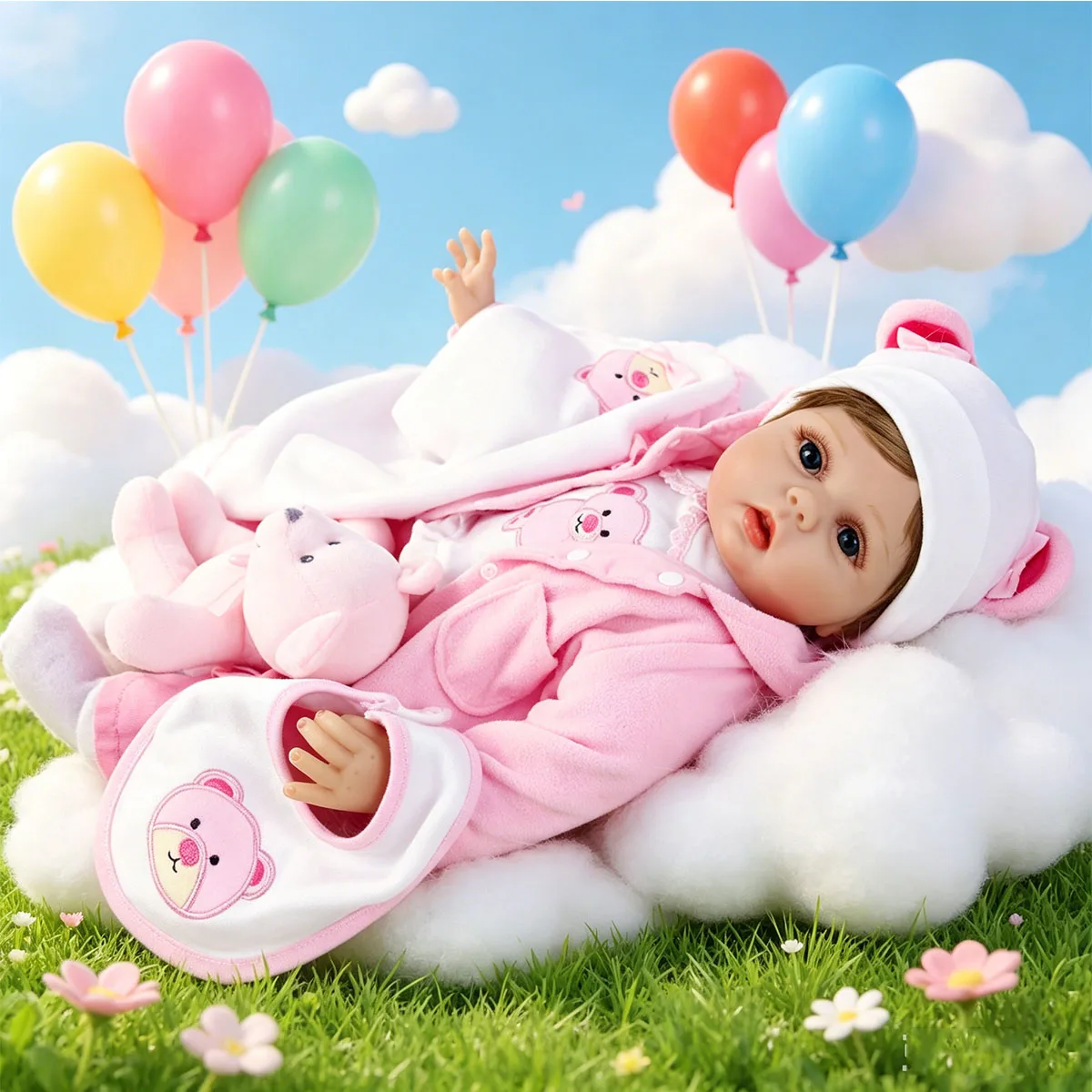 

22 Inch Reborn Baby Doll Girl - Realistic Lifelike Toddler Doll in Pink Panda Outfit, Robe, Bib & Plush Teddy Bear, Soft Cloth Body, Handmade Reborn Doll for Kids Age 3+, Birthday Gift