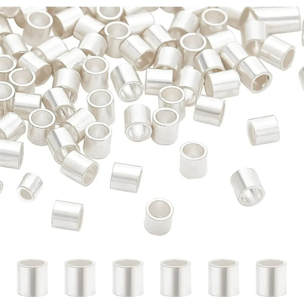 100Pcs 925 Sterling Silver Crimp Beads 2x2mm Tube Spacer Beads for Jewelry Making Findings Hole: 1.4mm