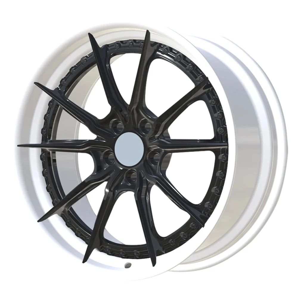 White Rims 5x112 Forged 2 Piece Gloss Black Alloy Passenger Car Wheel Rims for Luxury Cars, 100% Tested
