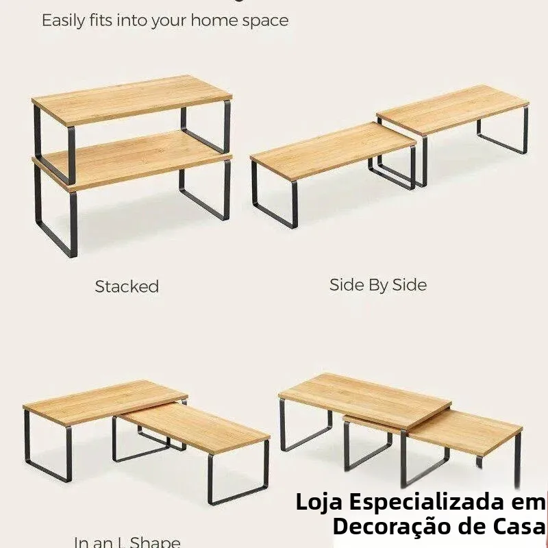Prateleira Expansível para Bancada de Cozinha, Organizador de Mesa Multicamadas, Suporte para Panelas, Divisória Deslizante, ...