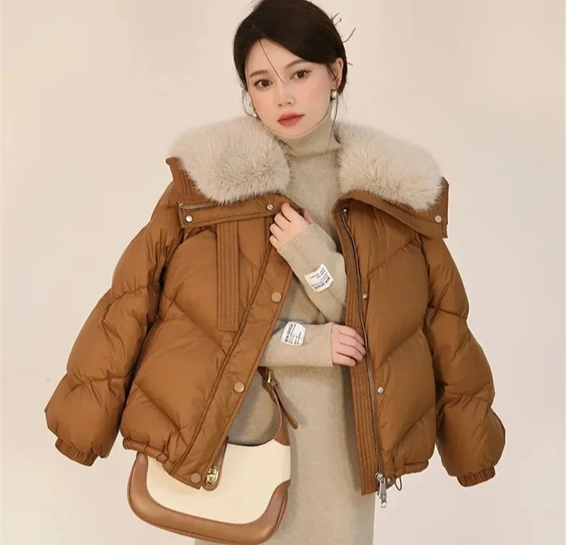 Vrouwelijke nieuwe Winter Dons katoen Korte Gewatteerde Jas Vrouwen Parka Bontkraag Dikke Katoenen Jassen Kleding Zwart Casua