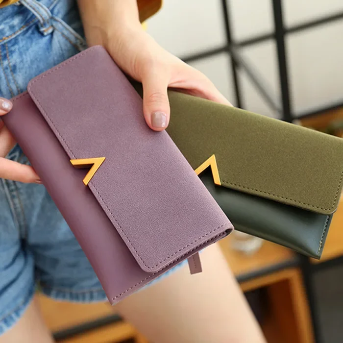 Women's wallet Long mobile phone document storage Passport holding bag Solid color simple zipper simple women's wallet