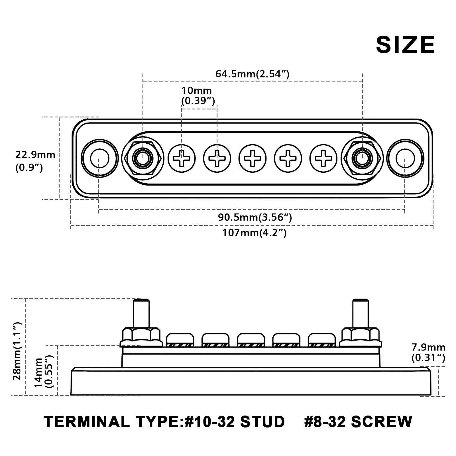 Bus Bar Positive Negative 48V CD Car Battery Power Distribution Block Terminal Studs Busbar Powerterminal Block 100A for RV Boat