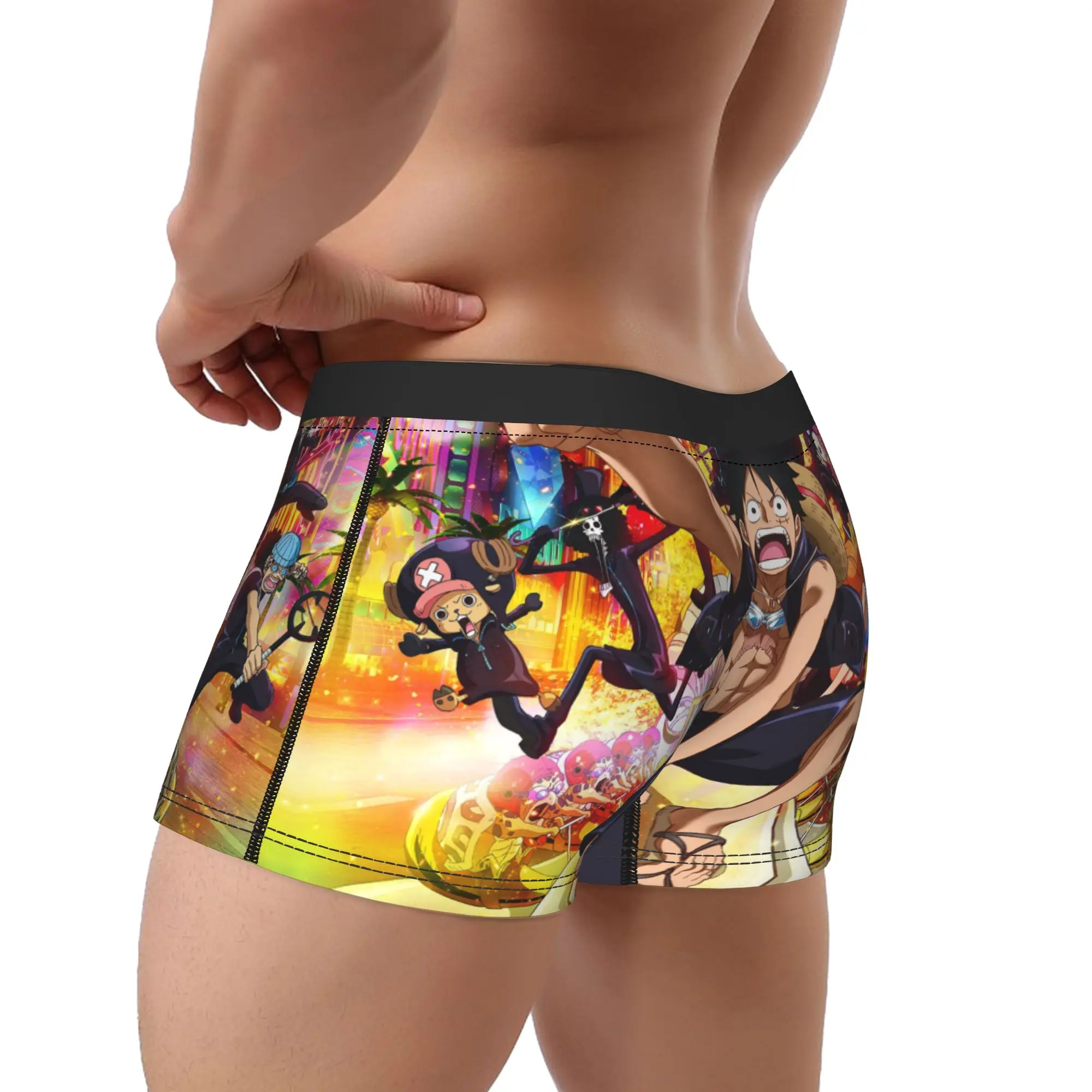 Man Boxer Briefs Shorts Panties Japanese Anime  Breathable Underwear One Piece Japan Manga Male Humor Plus Size Underpants